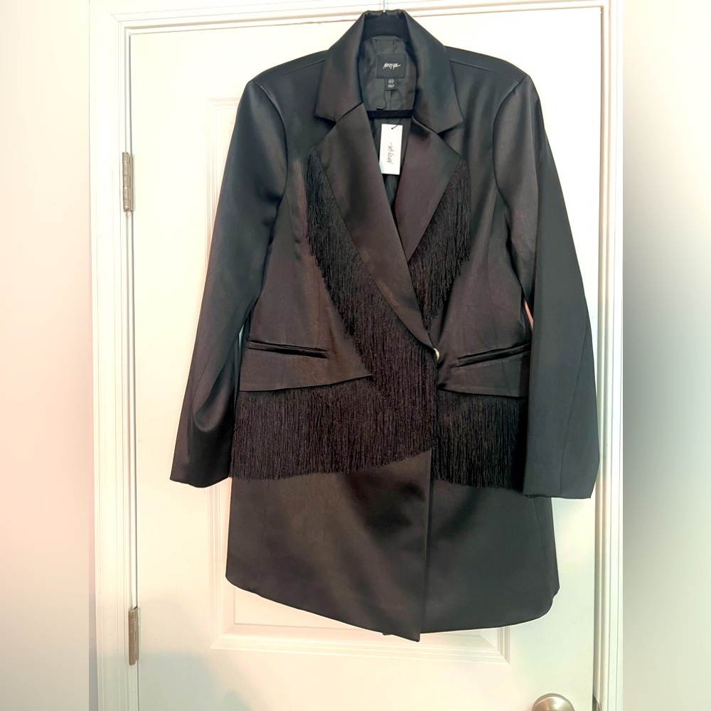 Premium Satin Fringe Blazer Dress